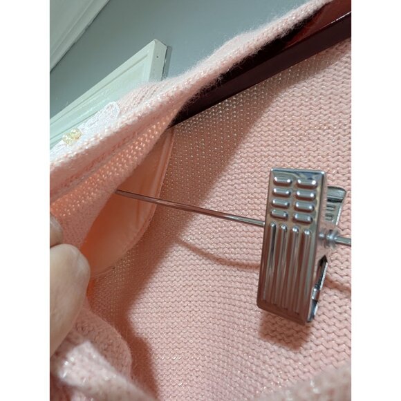 Vintage Jaclyn Smith Faux Wrap Sweater Pink Shoulder Pads White Lace Pearls Sz L - Picture 10 of 16